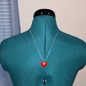 Chic Red Heart Pendant Necklace with Silver Chain